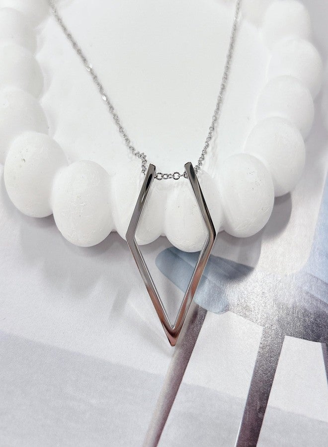 Cykdohy Simple Geometric Ring Holder Necklace for Women Men Cute Dainty Ring Keeper Necklaces Rhombus Pendant Saver Chain Bride Wedding Engagement Jewelry Wife Girlfriend Mother (Silver) - Image 3